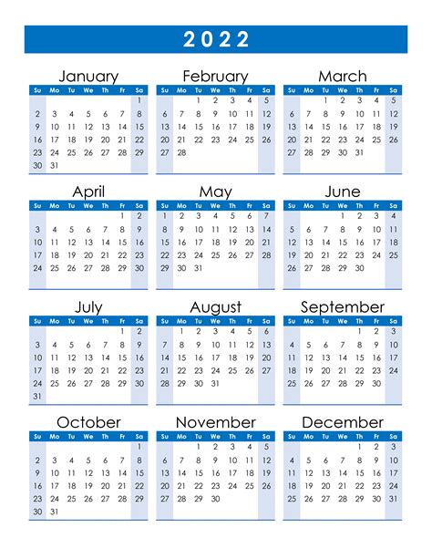2022 Printable Calendar One Page Pdf